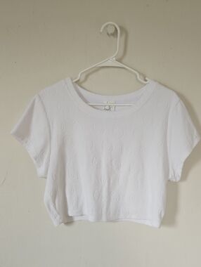 aerie Offline White Textured Terrycloth Short Sleeve Crop Top Beach or Pool XL
